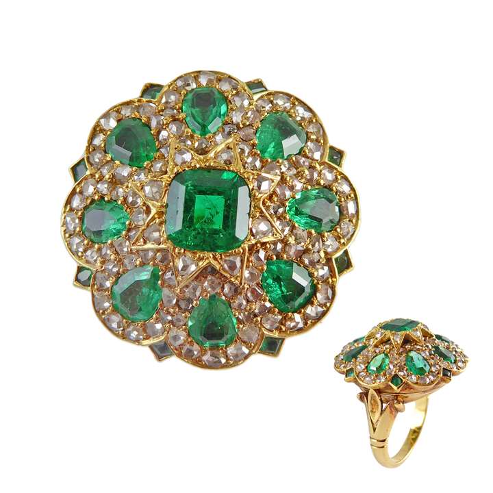 19th century emerald and diamond cluster, c.1880, mounted as a ring,